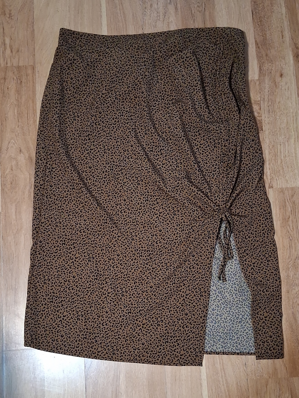 Women's Brown Leopard Print Side-Tie Midi Skirt